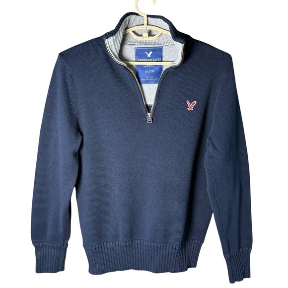 VTG AMERICAN EAGLE V NECK SWEATER MEN’S XL Y2K BLUE QUARTER ZIP - Picture 1 of 6